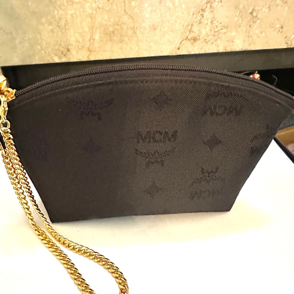 MCM Black Clutch with Gold Chain